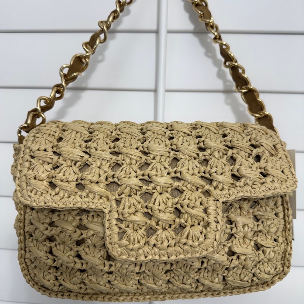 120% Lino Elegant Tan Woven Raffia Shoulder Bag - Picture 2 of 8